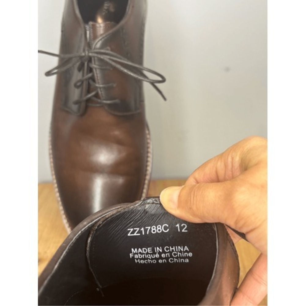 Zanzara Men's Patrice Lace Up Leather Almond Toe Oxford Shoes in Cognac Size 12 - Picture 7 of 7